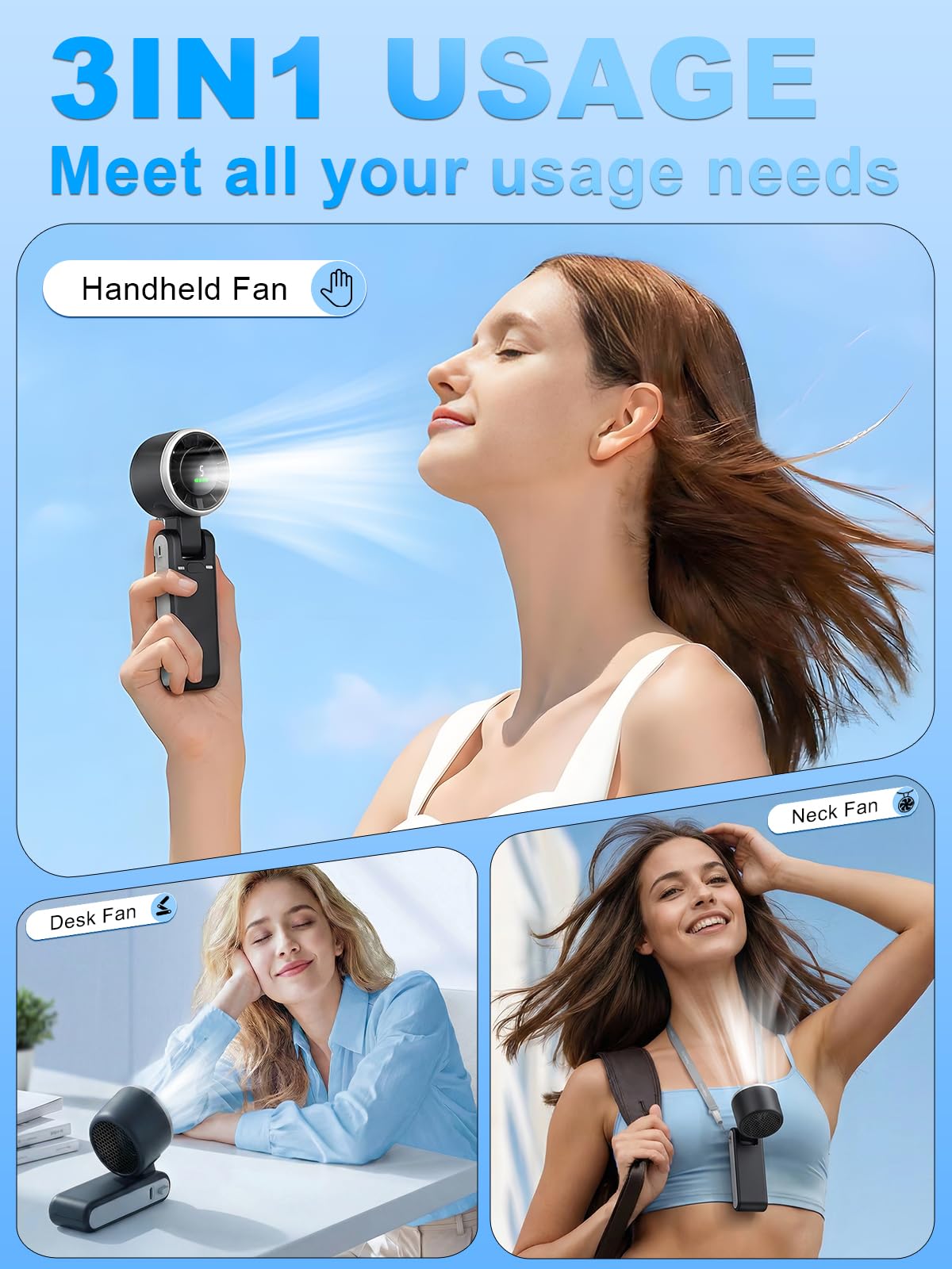 Turbo Mini Portable Fan, 10000mAh Rechargeable Battery Operated with LED Display, 180 Foldable 3 in 1 Personal Small Fan with 5 Speeds for Travel/Outdoor/Home