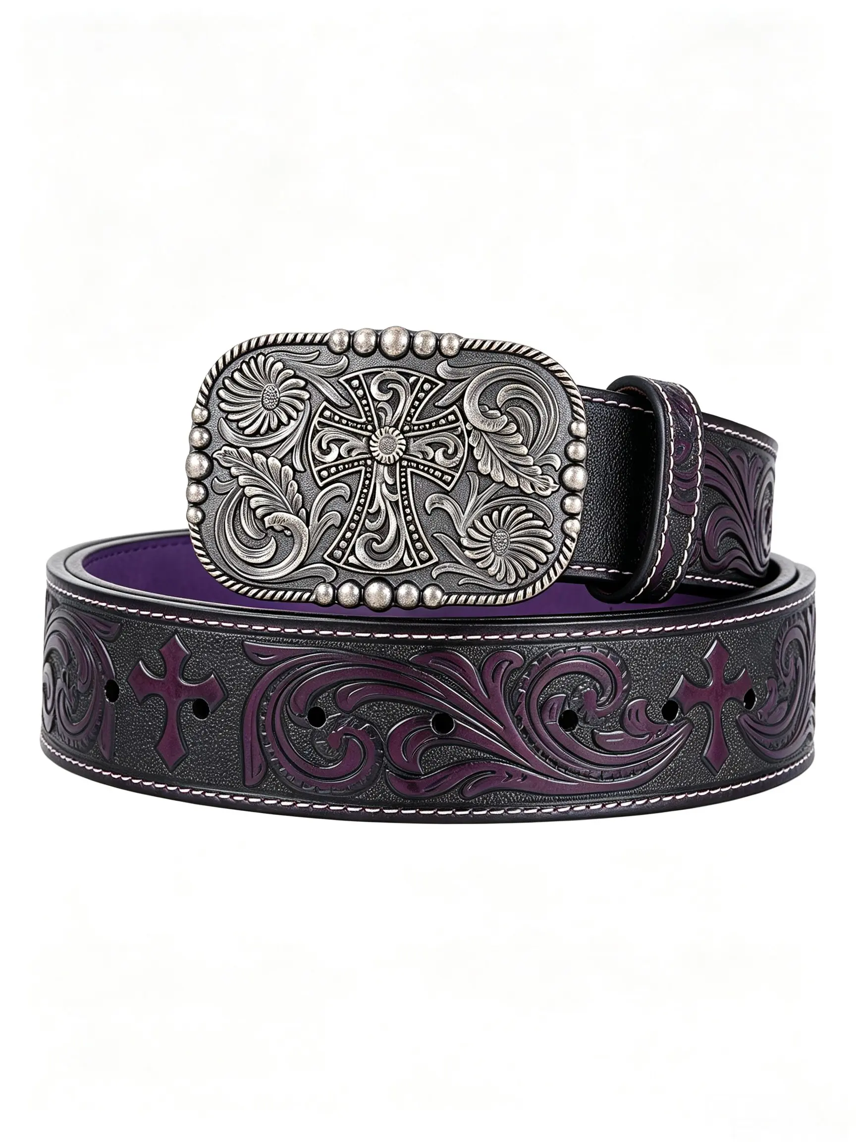 Cross Pendant Fashion Novelty Belt Buckle, Cross Belt Unisex Waistband, Punk Style Animal Pattern, All Seasons Accessory