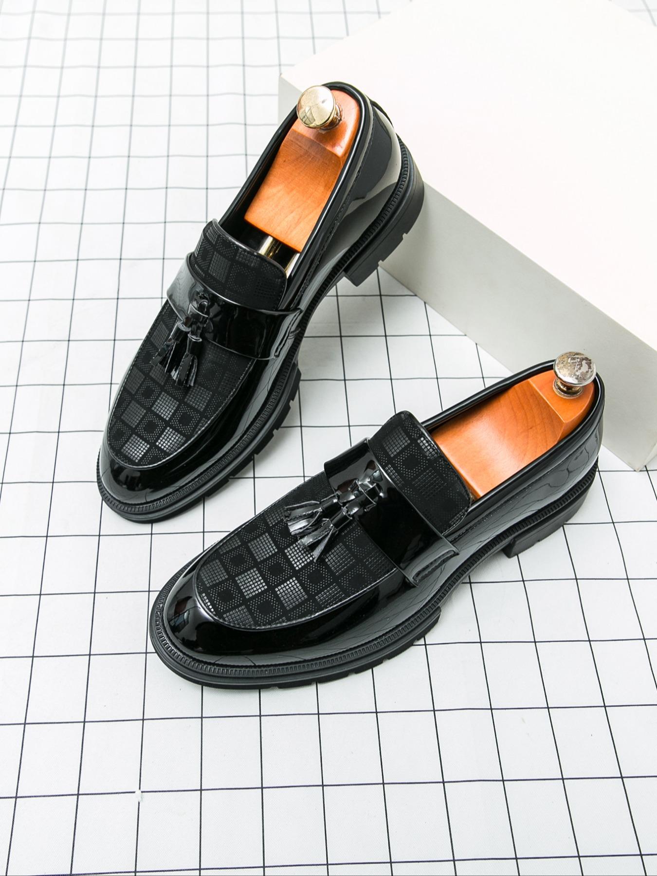 Men's Fashionable Geometric Pattern Tassel Design PU Leather Loafers, Casual Comfortable Loafers for Daily Wear, Business Formal Shoes for Men