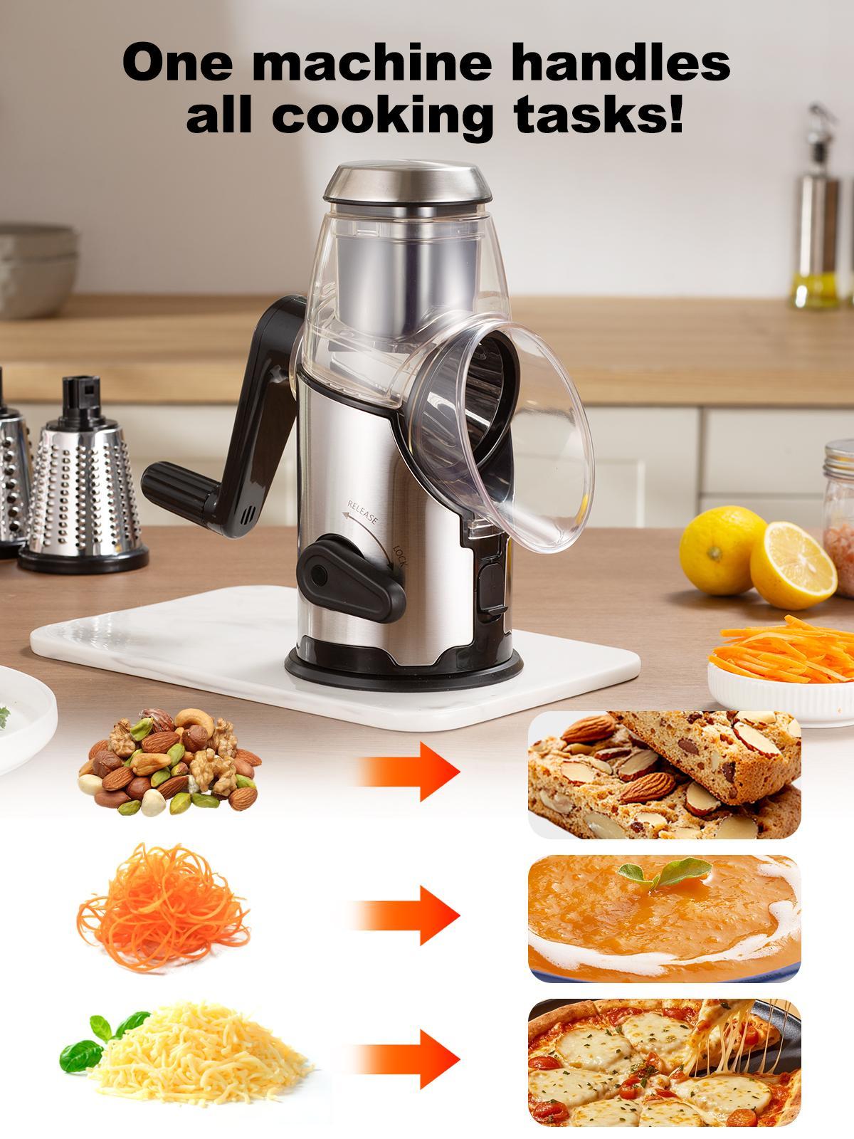 Kitchen Rotary Cheese Grater with Handle -Mandoline Slicer with 3 Stainless Steel DrumBlades-Vegetable Slicer Walnuts Grinder Cheese ShredderRound Mandoline with Peeler, Christmas Gift in Black Friday Kitchen Rotary Cheese Grater with Handle -Mandoline Slicer with 3 Stainless Steel DrumBlades-Vegetable Slicer Walnuts Grinder Cheese ShredderRound Mandoline with Peeler, Christmas Gift in Black Friday