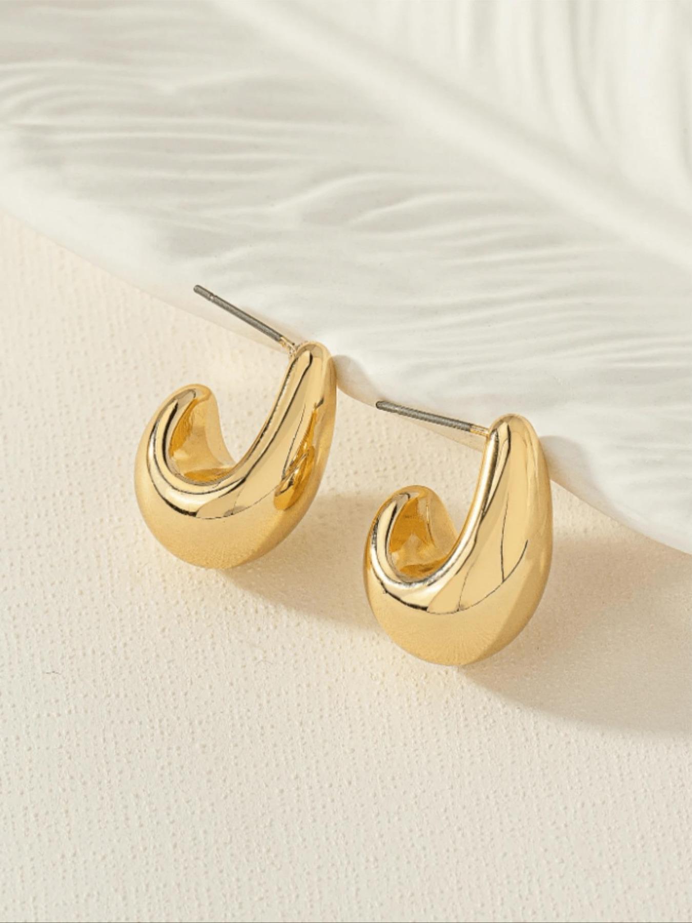 1 Pair Metal Wind Arc Water Drop Earrings, Unique Women's Daily Jewelry Studs, Fashionable and Stylish Ear Accessories