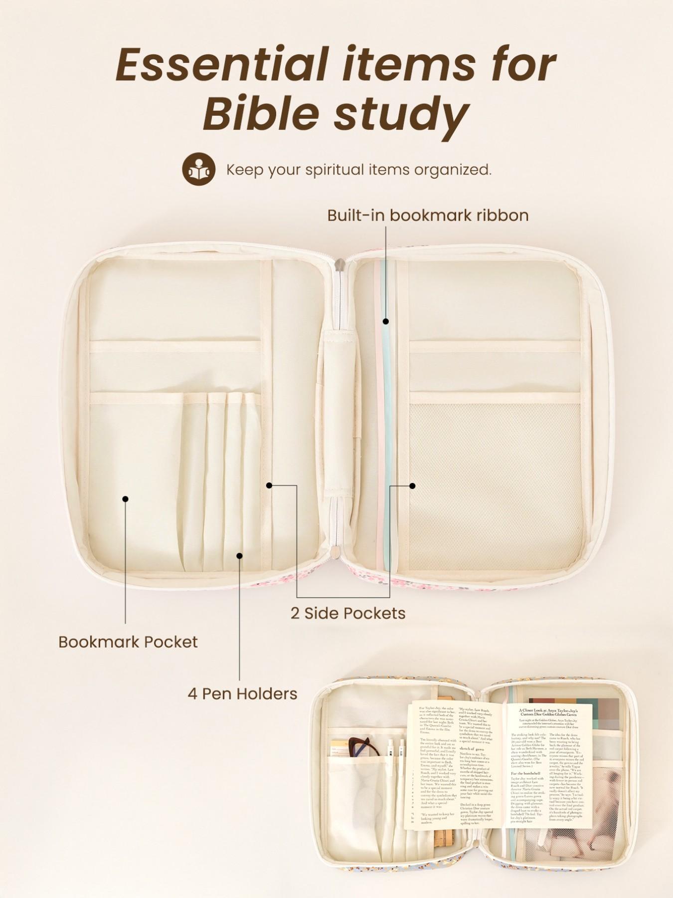 1pc Large Size Women's Bible Cover, Quilted Cute Bow Pattern Bible Case, Spacious Portable Dust-Proof Book Sleeve, Floral Pattern Bible Storage Bag, With Quilted Handle, Zipper Pocket, Essential For Bible Study, Teacher's Day Gift, Back To School Gift, Cu