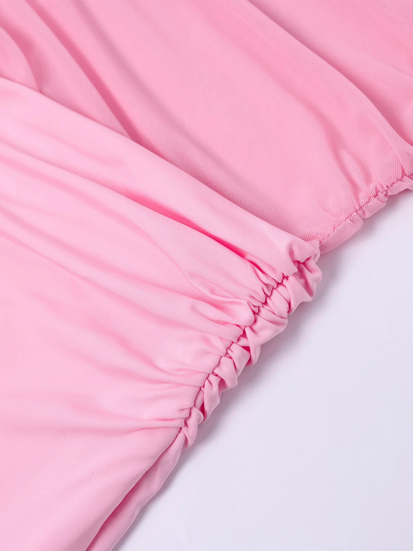 Backless Ruched Waist Hollow Out Mesh One Shoulder Tight Dress, Summer Sexy Elegant Couple Date Party Short Skirt