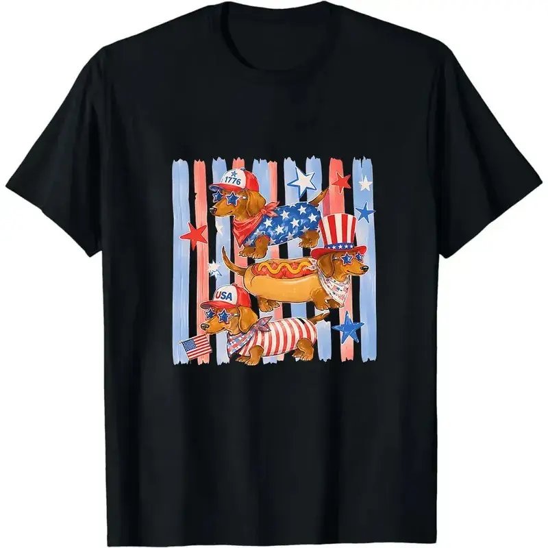 Striped Patriotic Dachshund Tee,Weiner Dog Shirt, Retro USA Doxie Vintage T-Shirt, Patriotic Puppy Graphic Tee book lover woodland cryptid graphic t-shirt fantasy romance night court hockey Meme Christmas Funny Slim Shape Men's Moisture Wicking fart print
