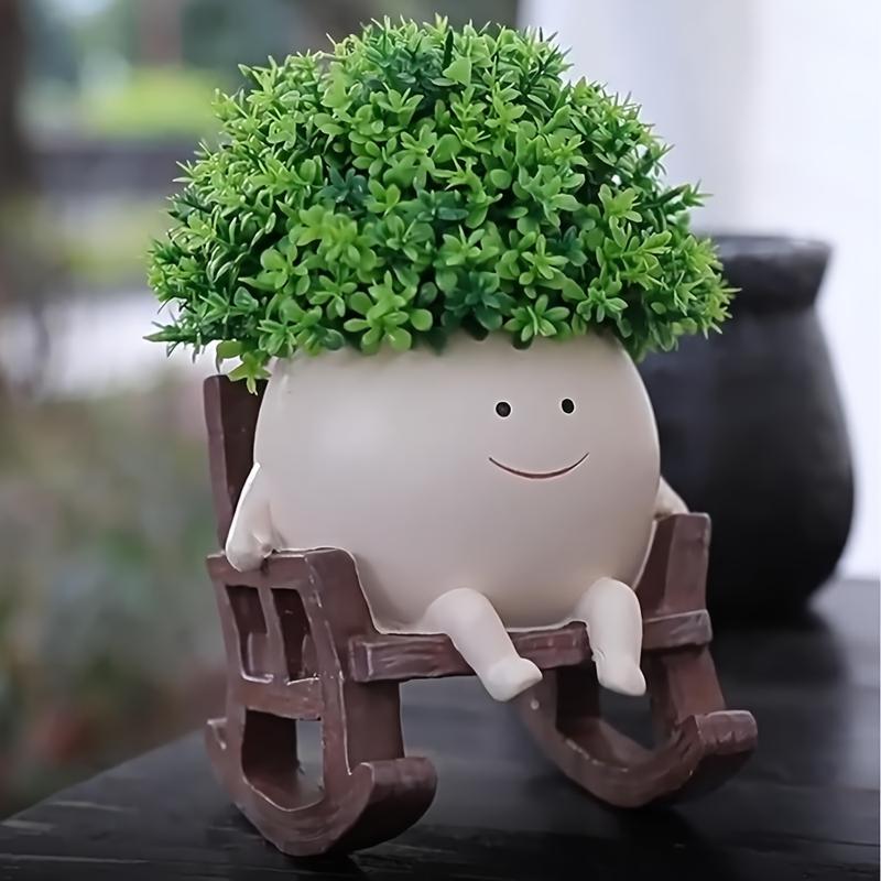Cartoon-Design-Harzvase, 1 Stück süße Stuhl-Design-Vase mit Abflussloch, dekorativer Blumentopf für den Schreibtisch im Home Office, moderne Pflanzenvase, Wohndekor,_voghion.com