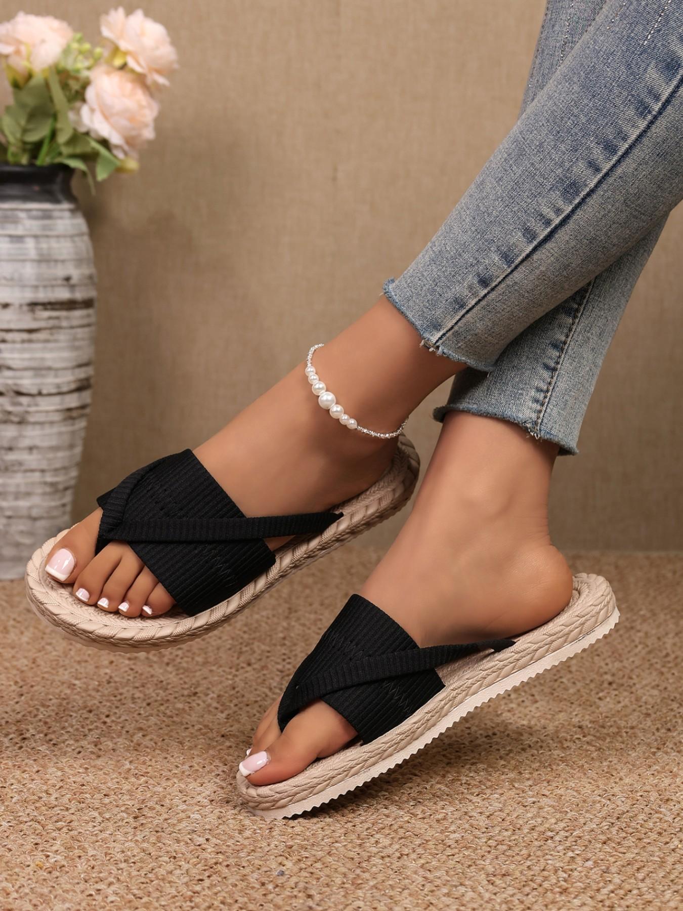 Women's Fashion Beach Sandals, Lightweight Tie-Strap Flip Flops, Comfortable Flat Shoes for Outdoor Vacation, Daily Wear Walking Shoes