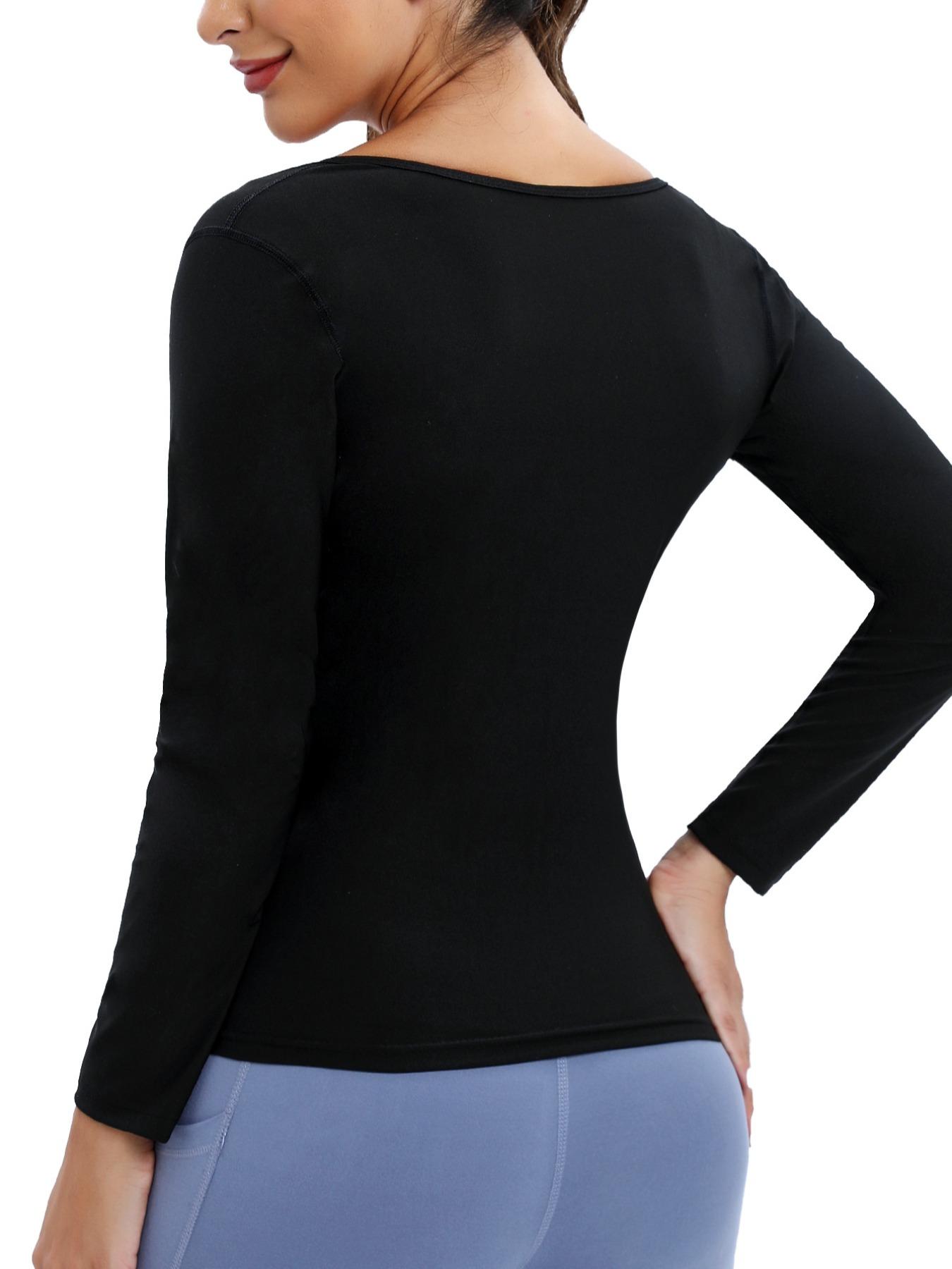 Women's Solid Long Sleeve Sauna T-shirt, Sports Shapewear Top Gym Tops, Athletic Compression Shirts, Gym Tees for Workout Gym Exercise Yoga Fitness, Gym Exercise Activewear, Women Spring & Fall Sports Clothing