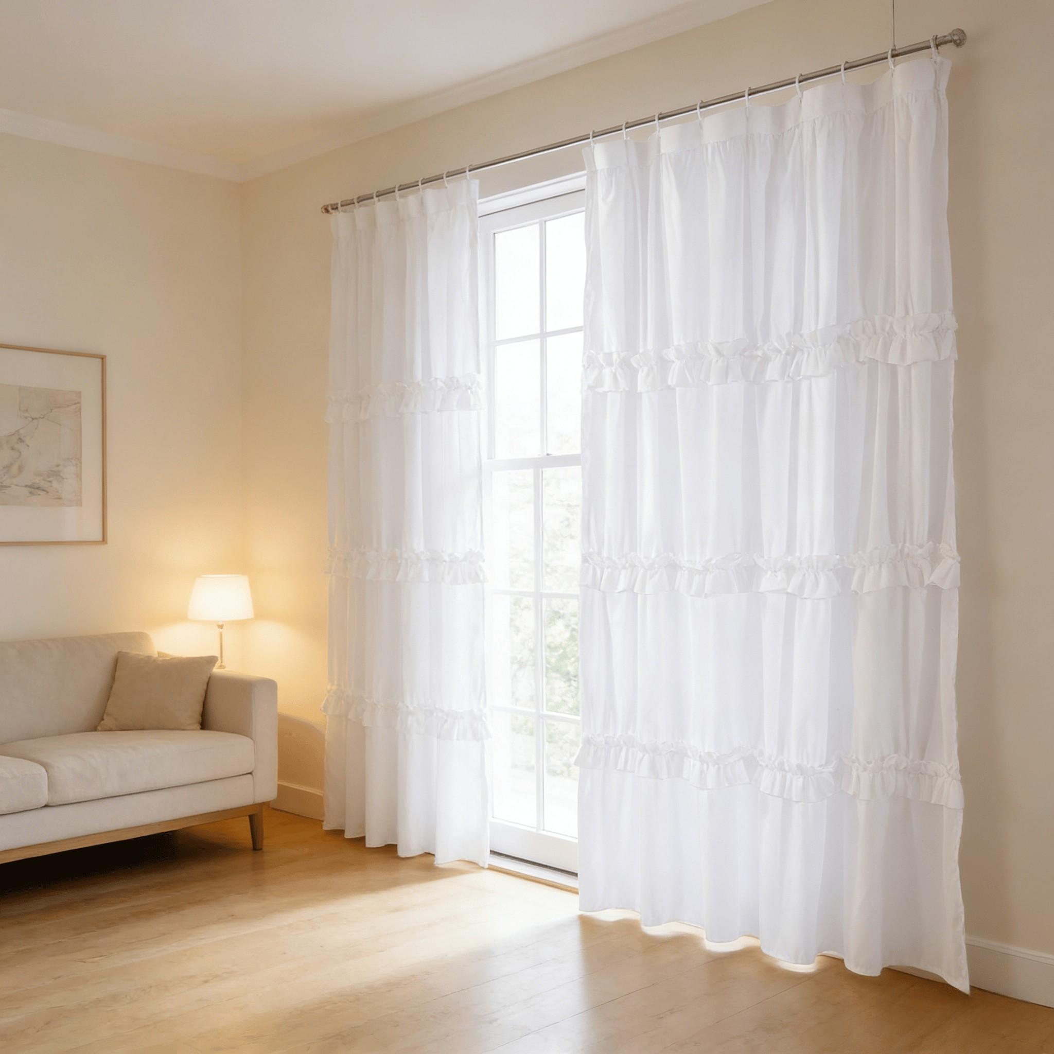 Vintage Plain Ruffled Shower Curtain, Soft Polyester Fabric, Bathroom Closet Window Decor, Hotel Bedroom Salon Curtains