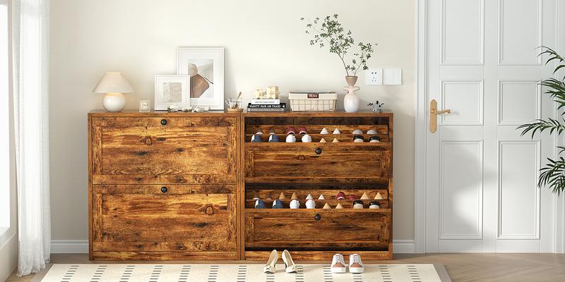 VOWNER Shoes Cabinet with 2 Flip Drawers for Narrow Entryway,Shoe Storage Cabinet Shoe Rack Organizer for Bedroom