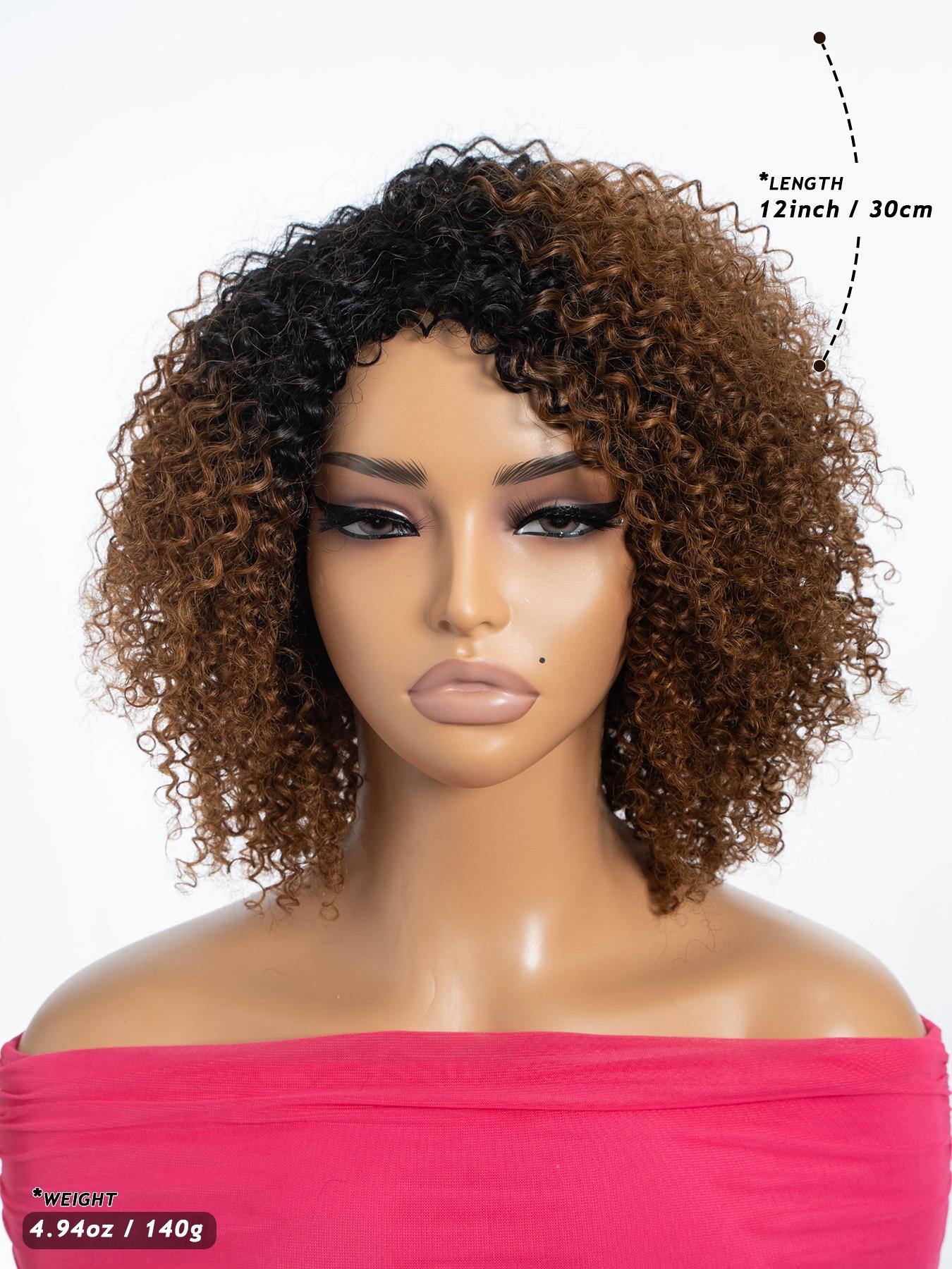 12 Inch Human Hair Wig Natural Curly Bob Soft Bouncy and Lightweight Ombre Brown with Black Roots Lace Front Wig with Pre Plucked Hairline Full Volume Daily Wear, Party, Glueless Hair Wigs, Glueless Frontal Wig