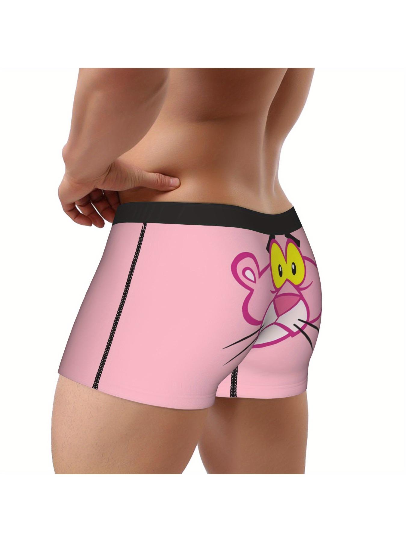 Funny Pink Leopard Cartoon Boxers, Retro 60s Big Cat Face, Naughty Gag Gift for Him, Boxer Shorts