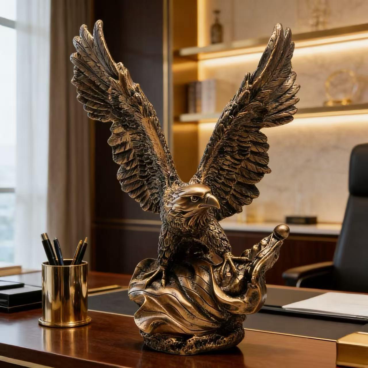 Copper Color Eagle Figurine, Resin Sculpture Home Office Decor, Desk Shelf Living Room Decoration, Ideal Business Opening Gift