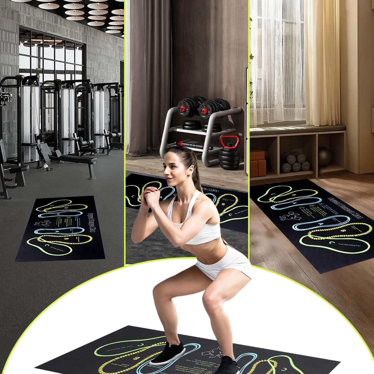 Squat Target Mat for Beginners, Non-slip Fitness Workout Mat with Foot Position Guide, Professional Deep Squat Auxiliary Practice Pad, Soundproof and Dirt-resistant Indoor Exercise Mat, Leg and Glute Training Equipment for Home Gym