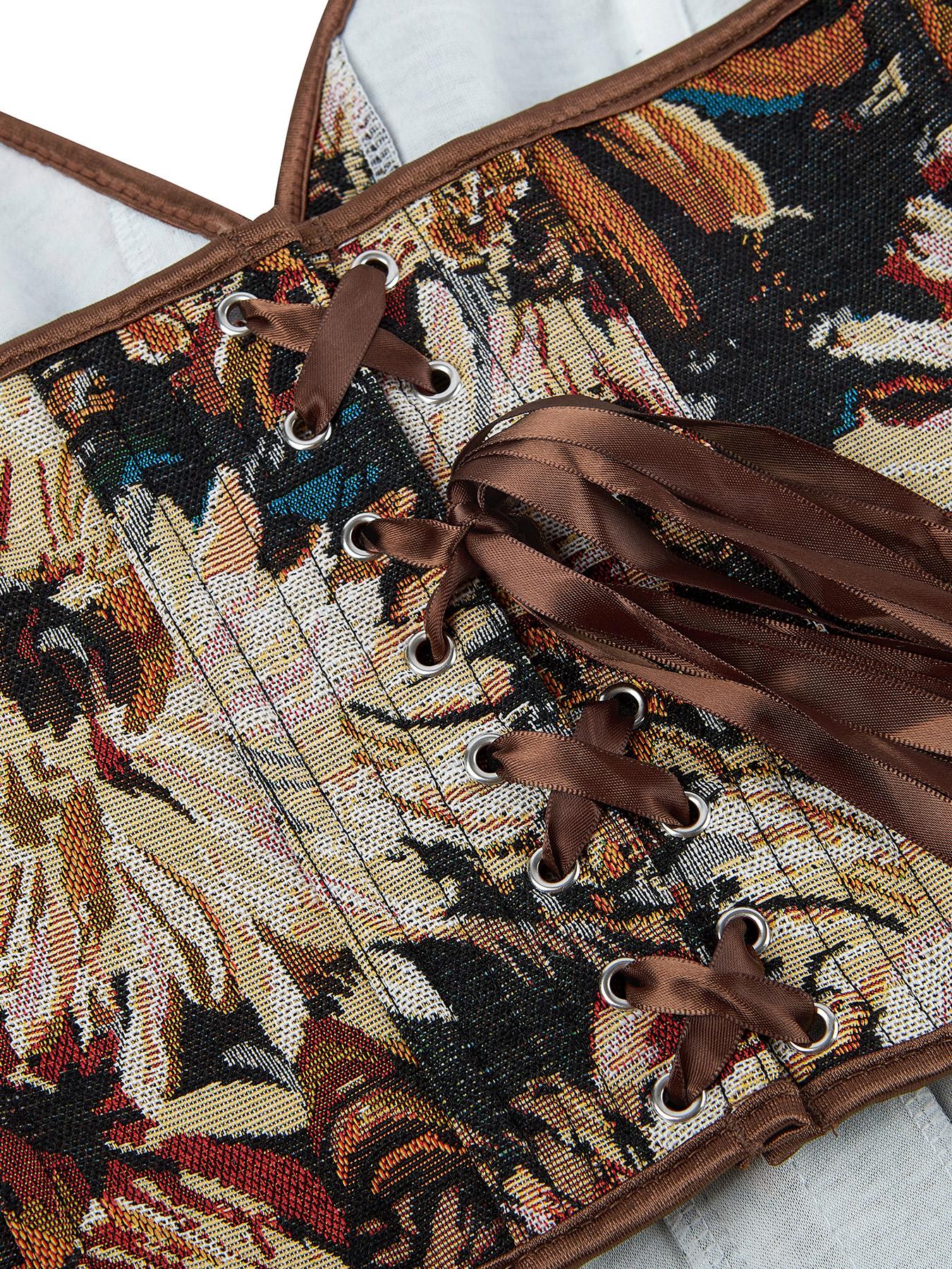 Women's Vintage Oil Painting Floral Pattern Front-Closure Corset Top, Fashionable Lace Up Backless Strapless Shapewear Corset for Daily Wear, Tummy Control Shaper for All Seasons, Bustier Shapewear Top