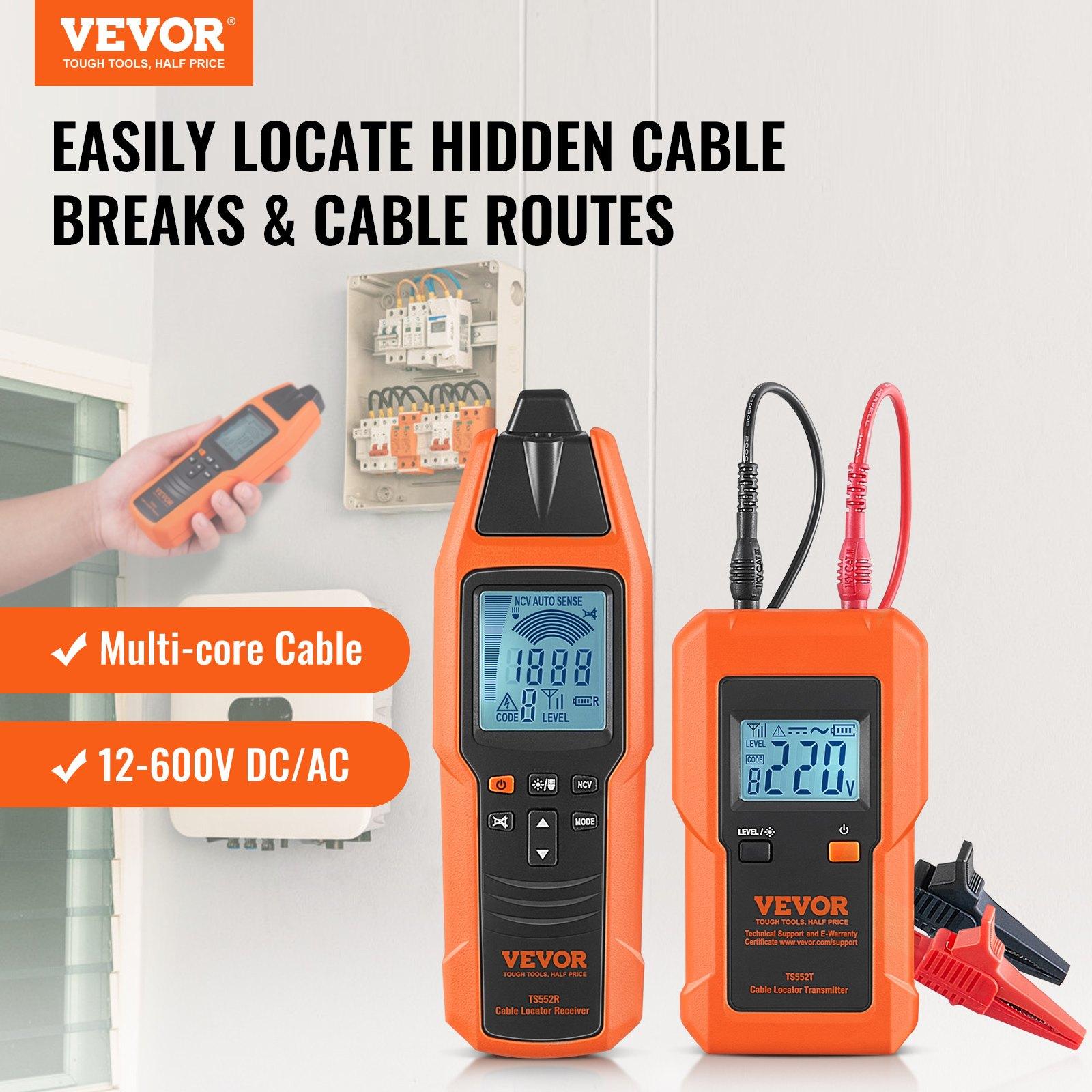 VEVOR Subterranean Wire Tracker, Up to 3 FT Detection Depth, Voltage Range 12-600V, Circuit and Line Break Locator, Extends to 6561 FT for Underground Pipes, Electric Fencing, Hidden Wires