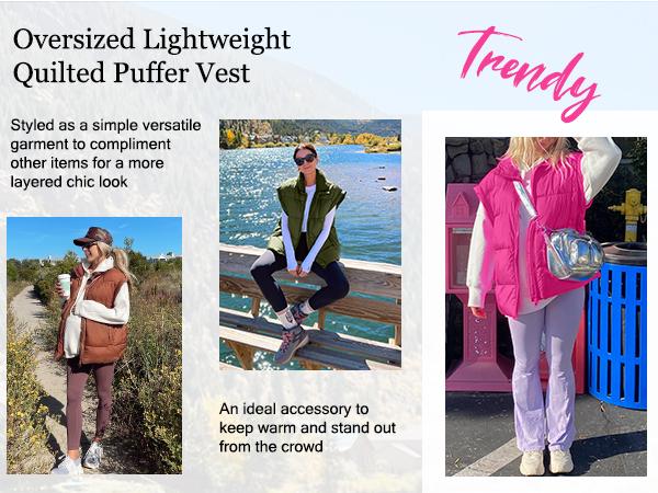 Molitree Women Oversized Puffer Vest Lightweight Warm Sleeveless Puffy Bubble Outerwear Jackets Coats with Pockets