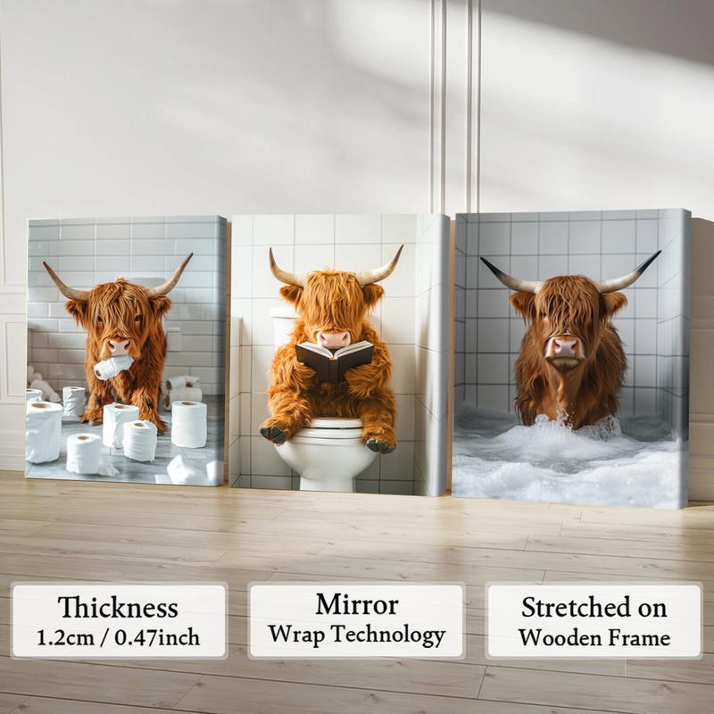 Highland Cow Pattern Canvas Framed Painting, 3 Counts Modern Wall Art Painting, Wall Art Decor for Home Interior Living Room Bedroom Office, Ornaments, Indoor Decoration #TOP PICKS