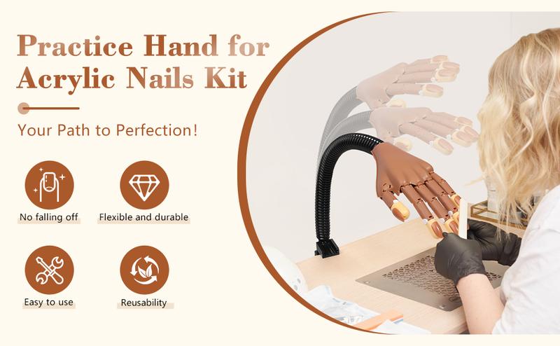 Practice Hands Kit for Acrylic Nail, Removable Nail Model Hands, Manicure Hands for Beginners to Practice, Comes with 200 Nails