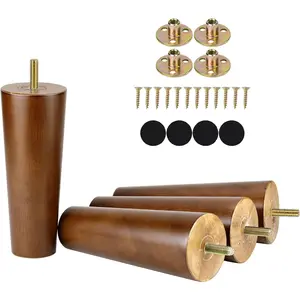 4 Pack 6 Inch Wood Furniture Legs, Mid Century Pre-drilled M8 Bolt Replacement Feet with Mounting Nuts and Screws for Cabinet Couch Chair Sofa
