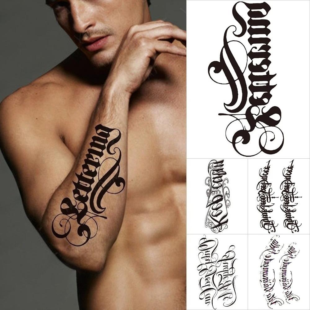 Handwritten font waterproof temporary tattoo sticker text word Chicano letter tattoo arm shoulder fake tattoo suitable for women and men