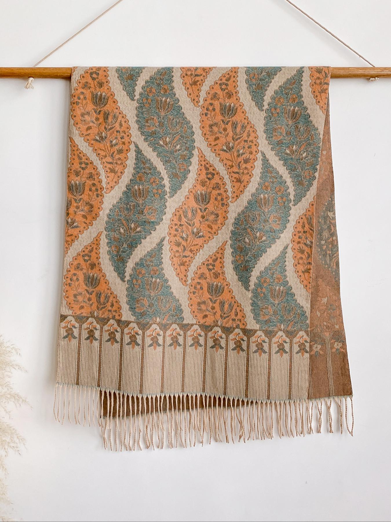 Cozy Ethnic Print Boho Style Scarf for Fall & Winter, Soft Woven Shawl for Men Women Daily Wear, Casual Fashion Accessory