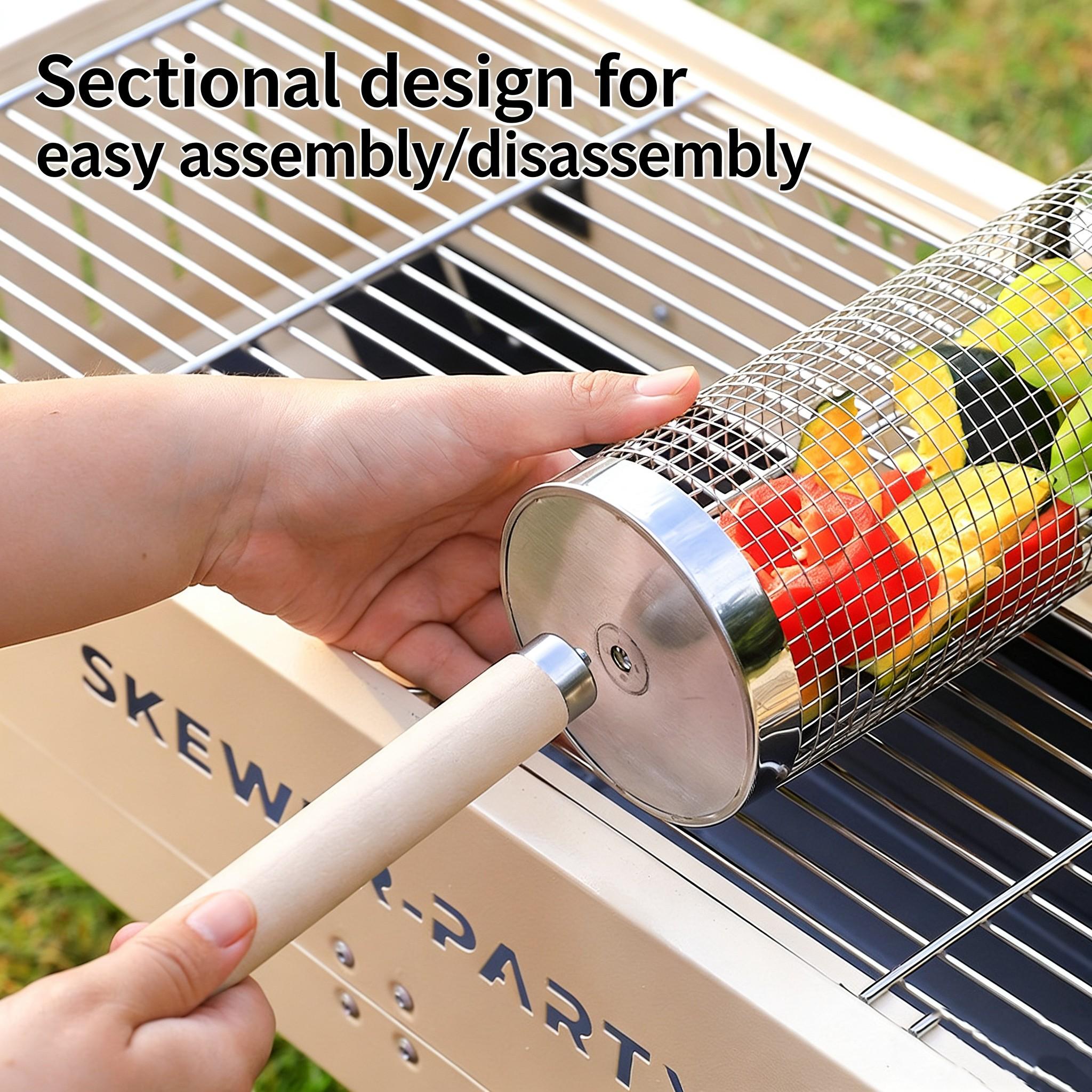 Upgrade BBQ Grill Basket, Portable Outdoor BBQ Net, Rotating Round Grill Tube, Ideal for Camping & Picnics, Durable Design