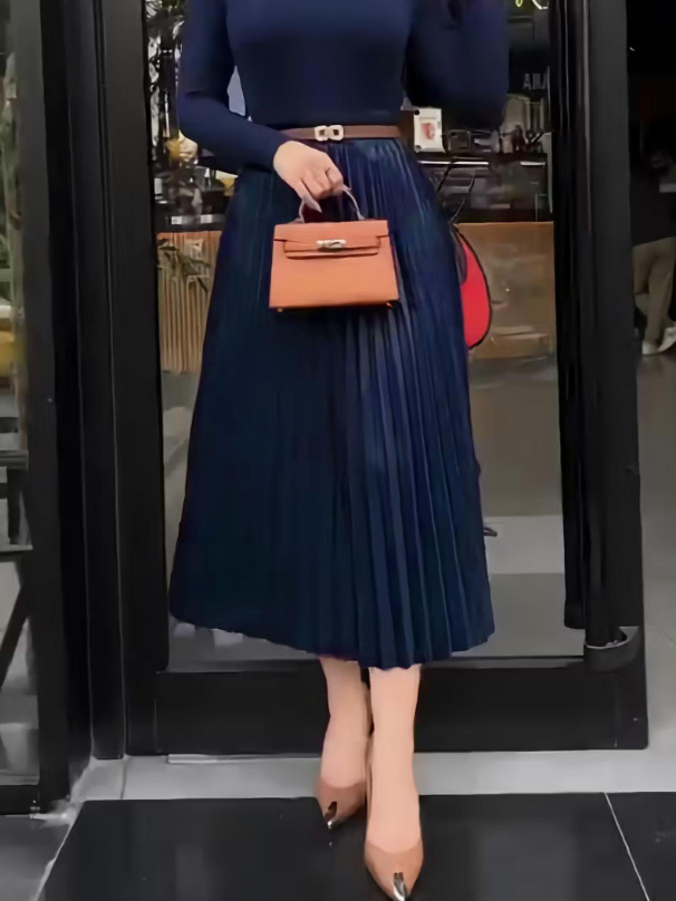 Elegant High Waist Pleated Skirt, Slimming Mid-Length A-Line Dress, Fashion Classic Versatile Solid Color Options Available, Flowy Pleated Skirts