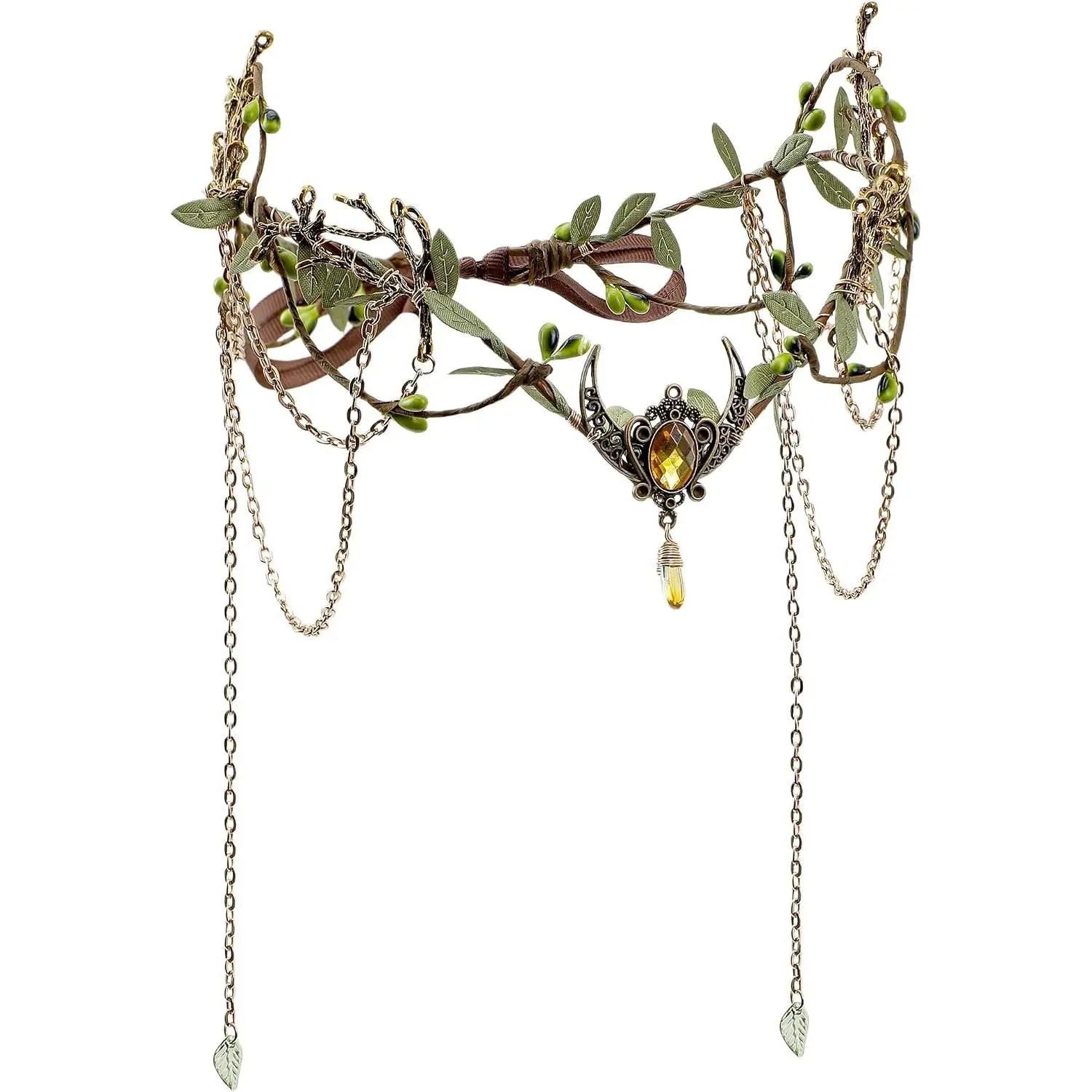 Woodland Elf Crown for Women - Medieval Elf Headpiece with Tassel for Renaissance Renfaire Fae Cosplay Viking OutfitGift
