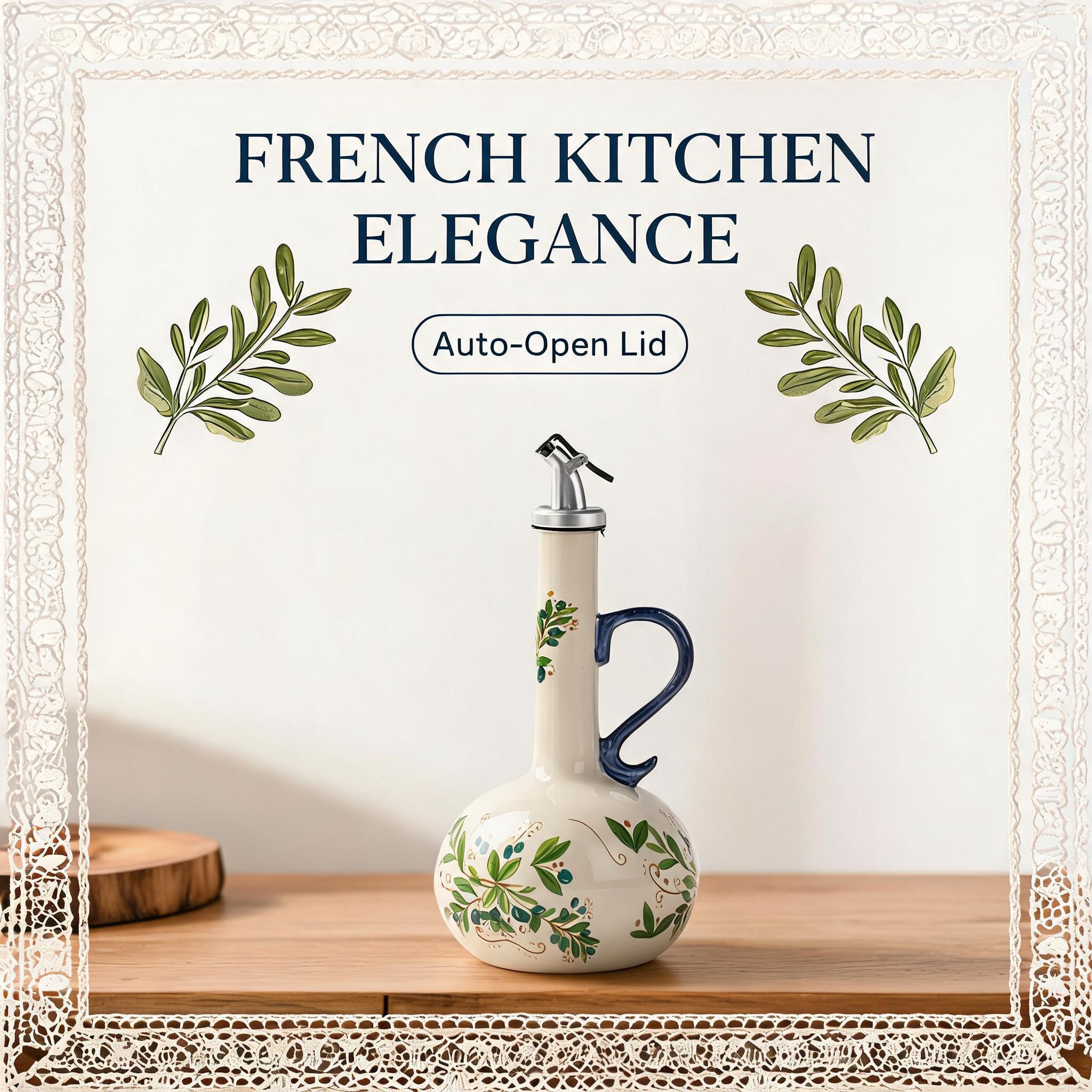 Ceramic vinegar and olive oil bottle, kitchen seasoning bottle, artistic Italian kitchen sauce bottle with underglaze decoration