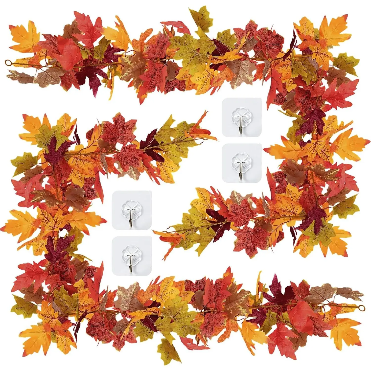 11.6Ft(2Pcs*5.8Ft) Fall Artificial Maple Leaves Garland Decorations | Thanksgiving Tree Autumn Mantle Table Bedroom Office Classroom Party Indoor Outdoor Holiday  Orange