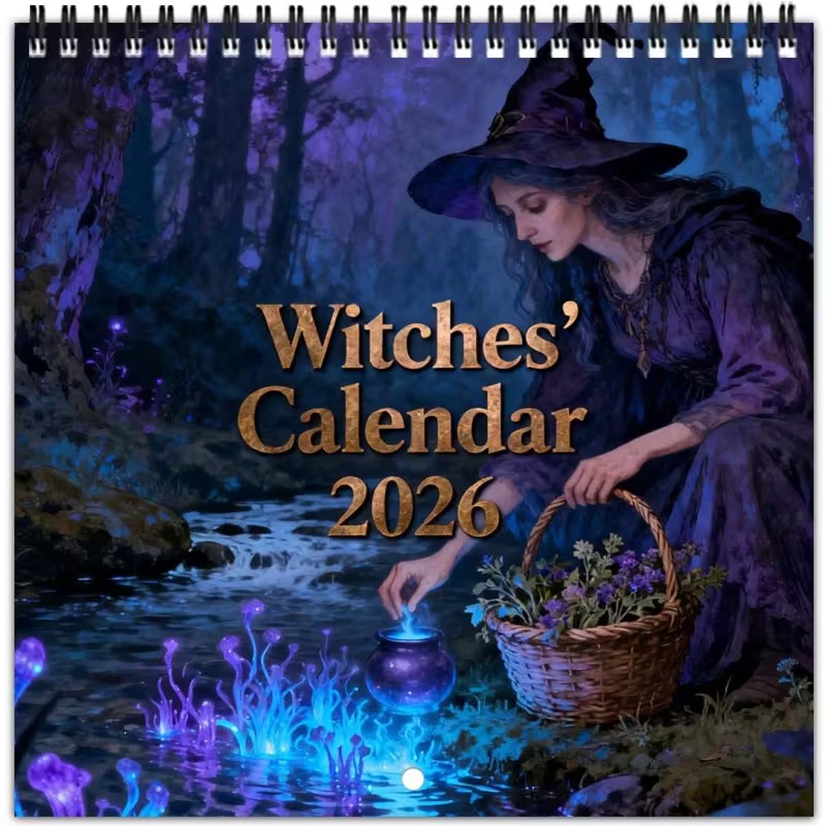 2026 Witch Theme Wall Calendar Planner, 12 Months Colorful Illustrations, 7.9in X 7.9in Perfect Size, Cute Fun Witch Art Decor Gift