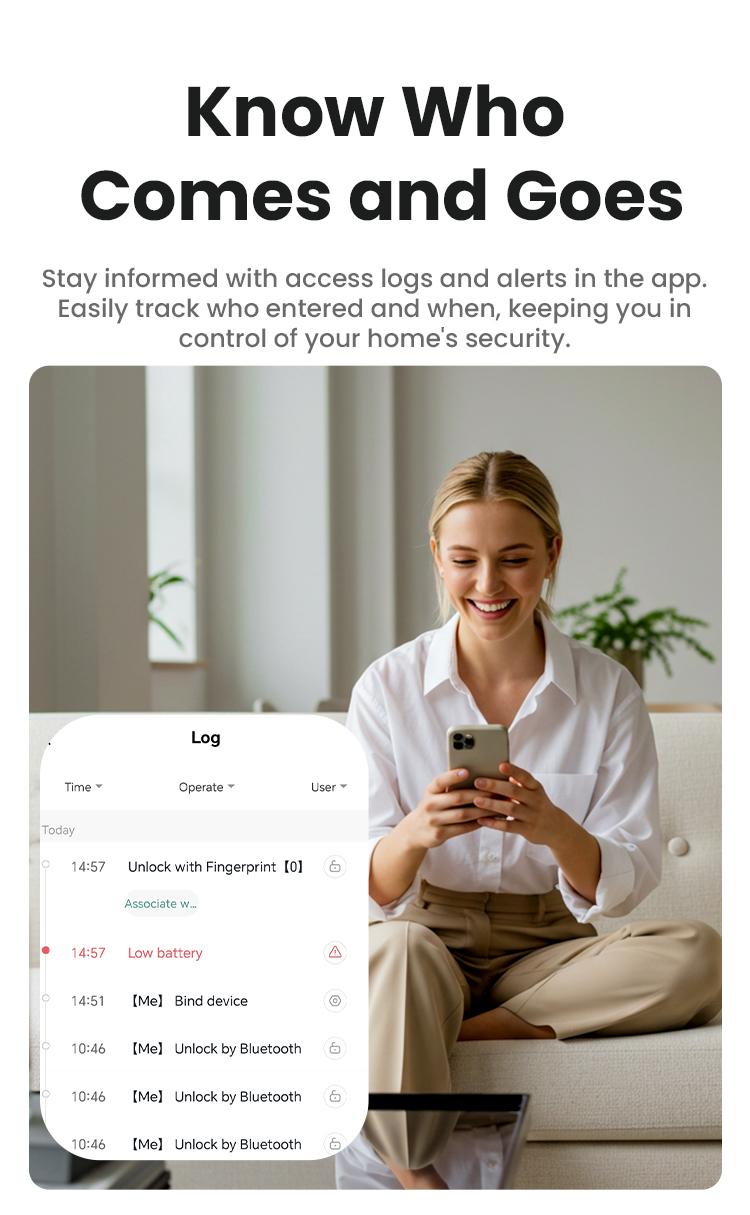 GHome Smart Fingerprint Door Lock, Keyless Entry Deadbolt with App Control, Auto Lock, Easy Installation, and Waterproof Design for Home and Apartment, Black