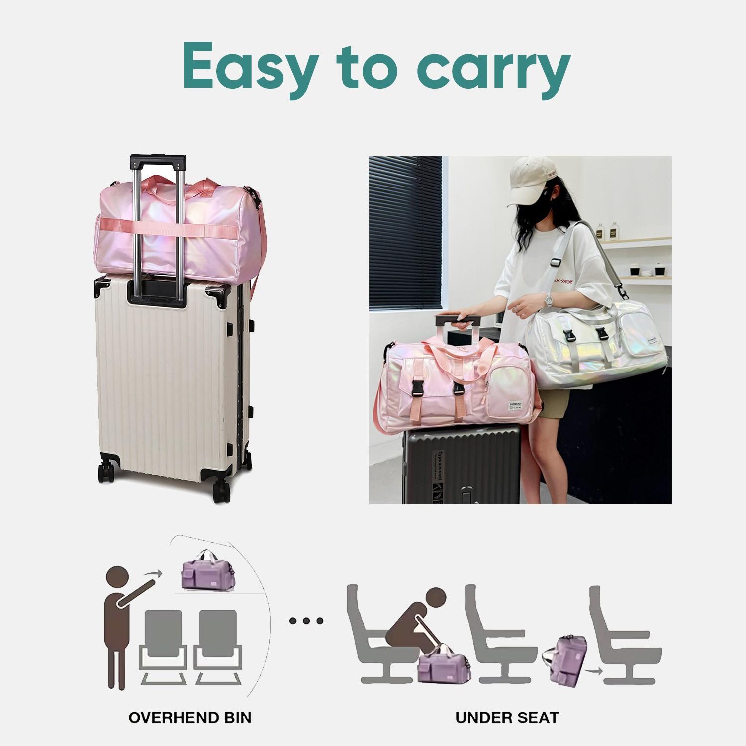 Cute and stylish travel organizer bag/luggage bag - fashionable color-changing waterproof fabric, with handles, shoulder strap, or crossbody wear, suitable for travel, fitness, and yoga - multi-functional carry-on luggage with adjustable shoulder strap