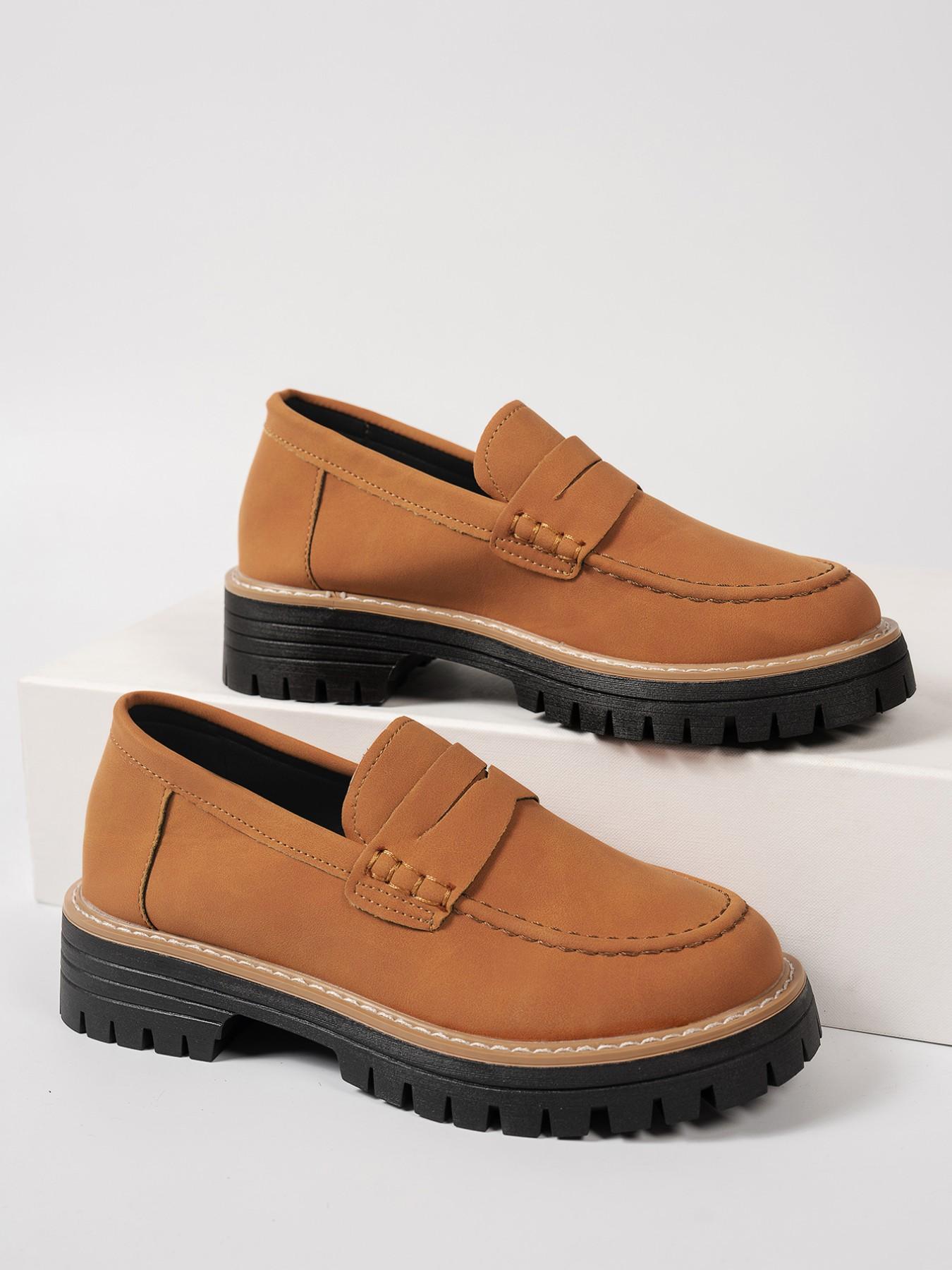 Women's Thick Sole Loafers, PU Leather Loafers, Platform Loafers, Slip-On Design, Casual Style, Height Increasing Comfort, Perfect for Commuting, Leisure Outings, Light Social Events, Casual Flats