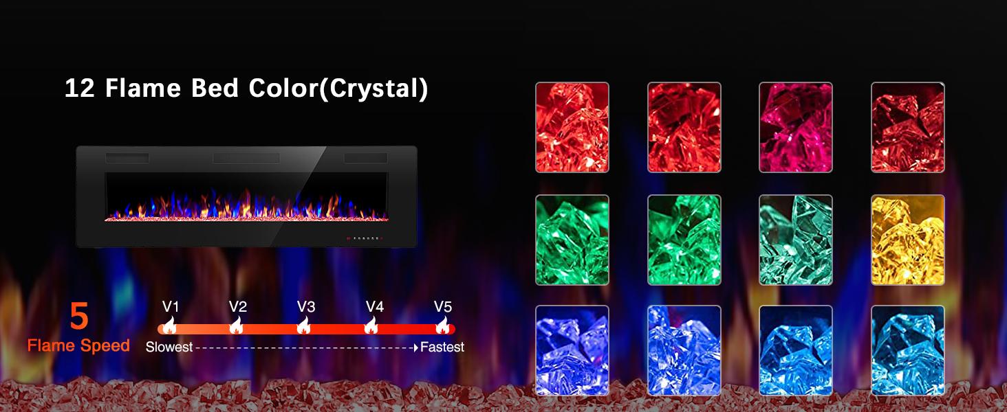 KISSAIR Electric Fireplace Insert: Touchscreen & Remote Control, Overheat Protection, 12 Flame/LED Bed Colors (Auto-Dimming), Ultra-Thin & Quiet Sleep Mode