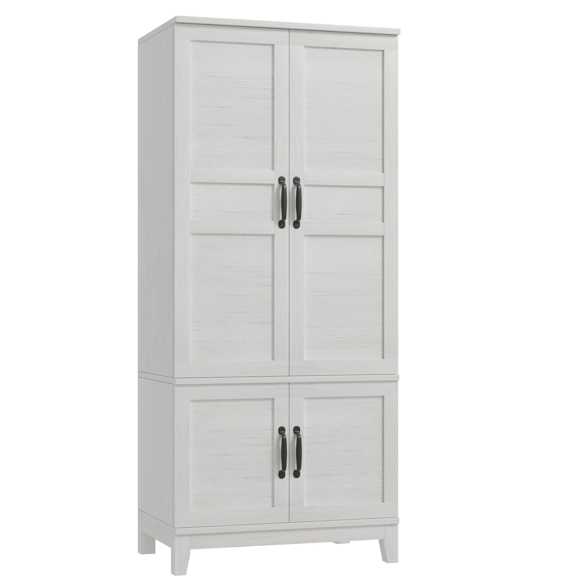 Armoire Wardrobe Closet with 4 Doors,72" Wooden Wardrobe Cabinet with Hanging Rod, Freestanding Tall Clothing Armoire Cabinet with 18 Adjustable Shelves for Bedroom, Clothes, Rustic White Armoire Wardrobe Closet with 4 Doors,72" Wooden Wardrobe Cabinet with Hanging Rod, Freestanding Tall Clothing Armoire Cabinet with 18 Adjustable Shelves for Bedroom, Clothes, Rustic White