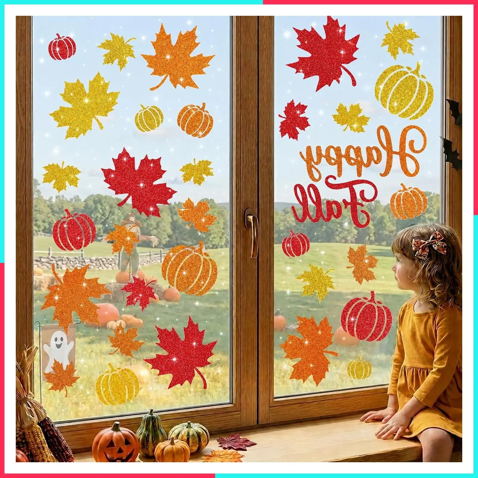 Glitter Fall Autumn Thanksgiving Window Clings Stickers Decals Decor