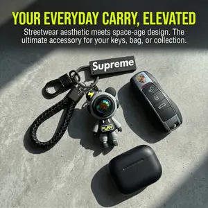Creative Lightning Bear Keychain, Leather Rope Car Key Holder, Trendy Fashion, Car Key Management, Bag Pendant