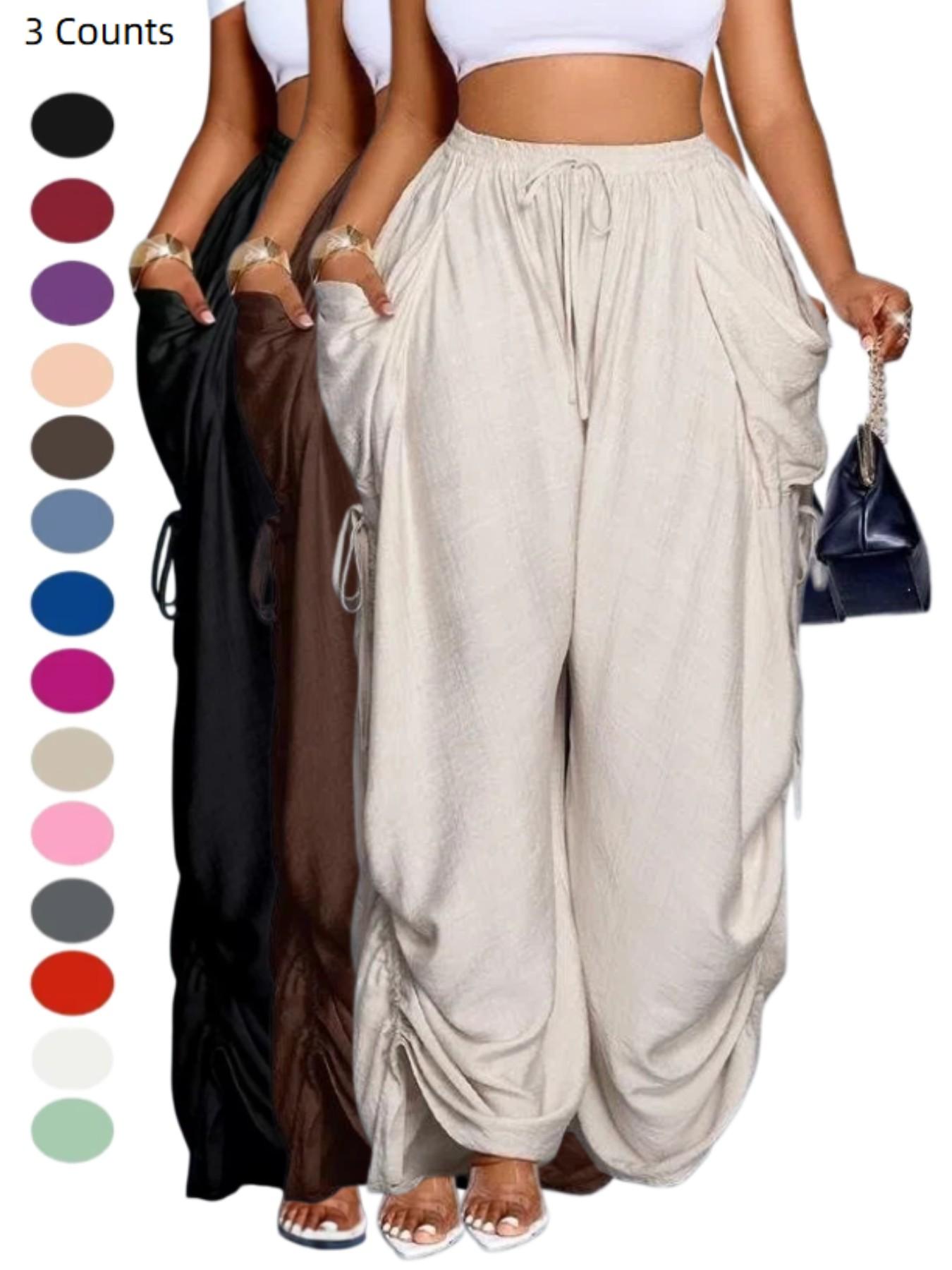 Women's High Waist Wide Leg Pants with Pockets for Casual Lounge Wear, Drawstring Trousers for Comfortable Fit, Loose Fit and Stylish Design