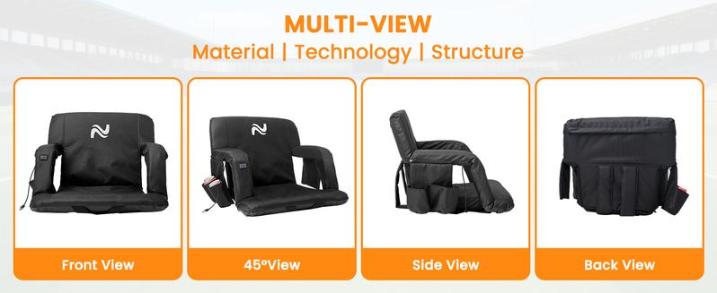 SLSY Heated Bleacher Seat with Battery, Heated Stadium Seats 6 Reclinng Positions and 3 Levels of Heat Heated Stadium Chair with Back & Arm Support