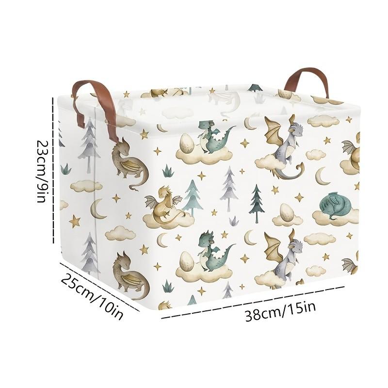 Rectangular Dinosaur Storage Basket, Cloud Moon Star Dragon Egg Baby Blanket Organizer, Watercolor Cute Dragon Fantasy Gift Basket