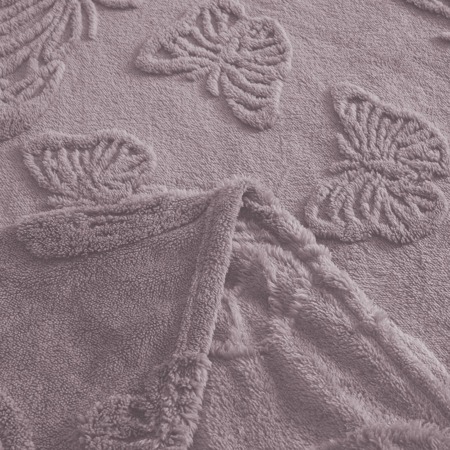 Wool Butterfly Blanket for Sofa Bed, 3D Embroidered Soft Flannel, All-Season Size, Comfortable for Bed Couch Office Camping