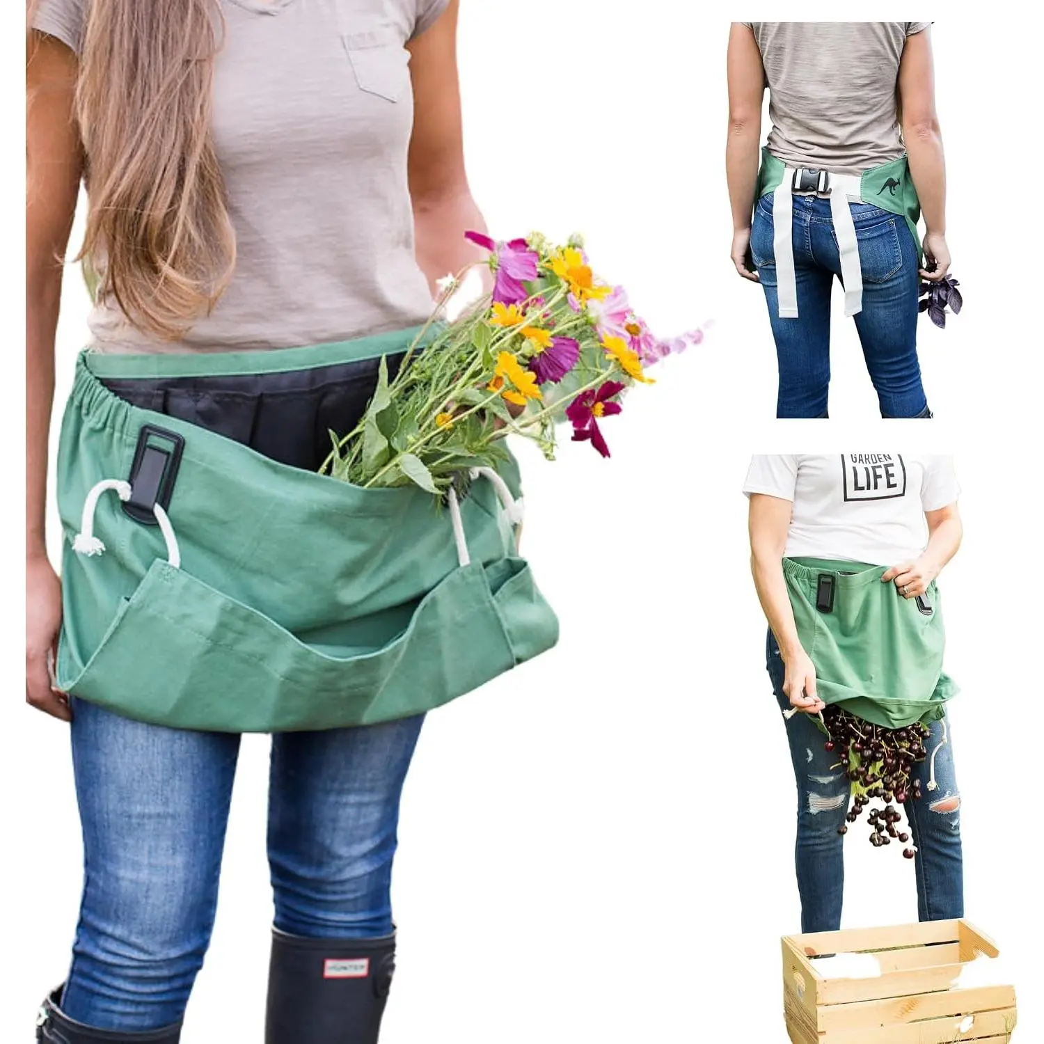 Gardening Apron with Pockets for Women & Men - Canvas Garden Apron with Harvesting Pouch, Water-Resistant, Washable