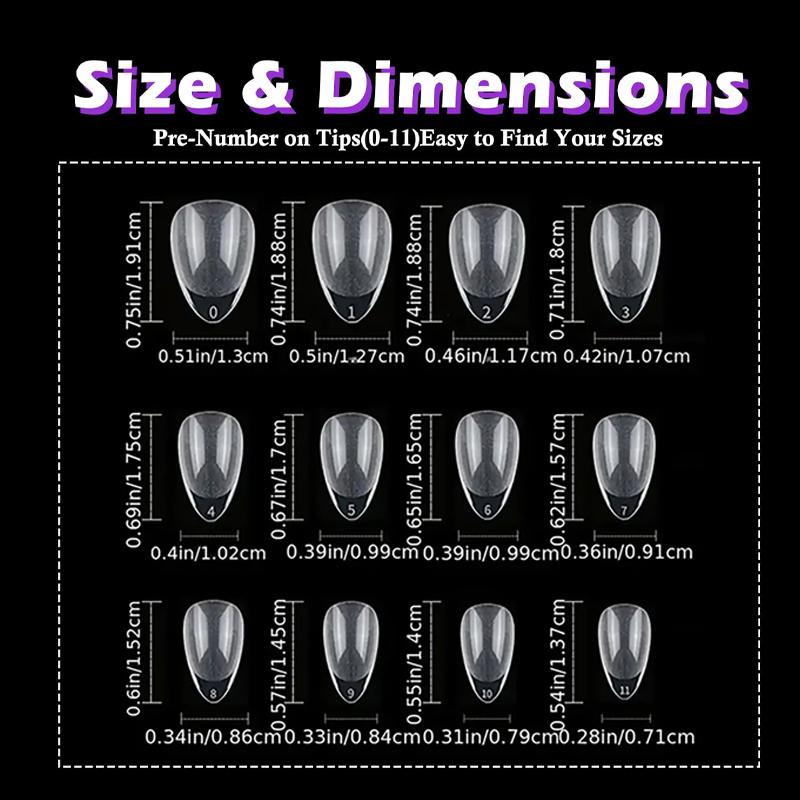600Pcs Extra Short Almond Nail Tips, Upgraded Widened Nail Bed Half Matte No File False Full Cover Gel Nails Clear Natural Artificial Gelly Tips for Nail Extension Home DIY Salon 12 Sizes with Set for Extension Nail Manicure, Fake Nails Kit