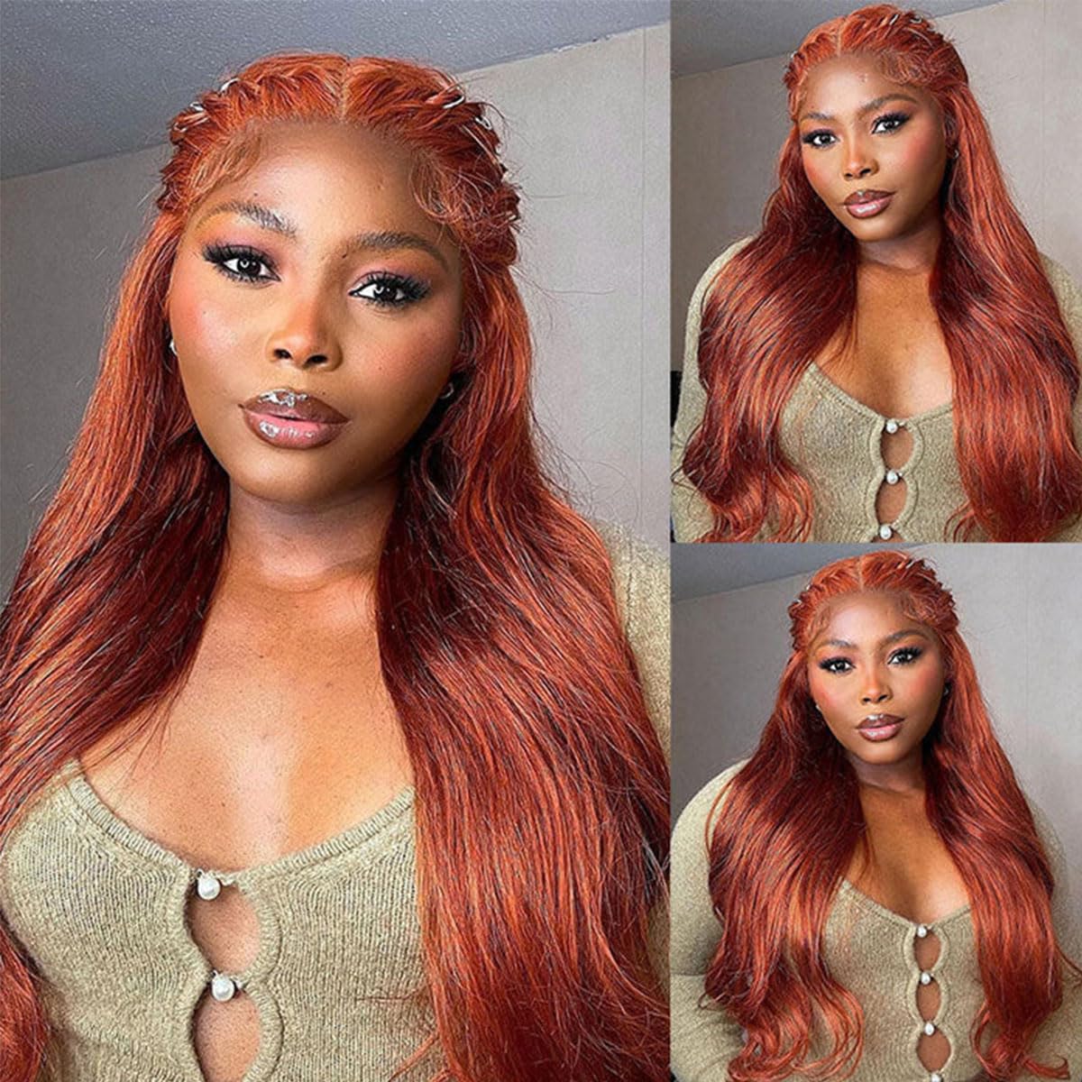 Bling Hair 180% Density Ginger Color Lace Front Wigs Human Hair Pre Plucked 13x4/6 Body Wave Copper Human Hair Lace Front Wigs for Women
