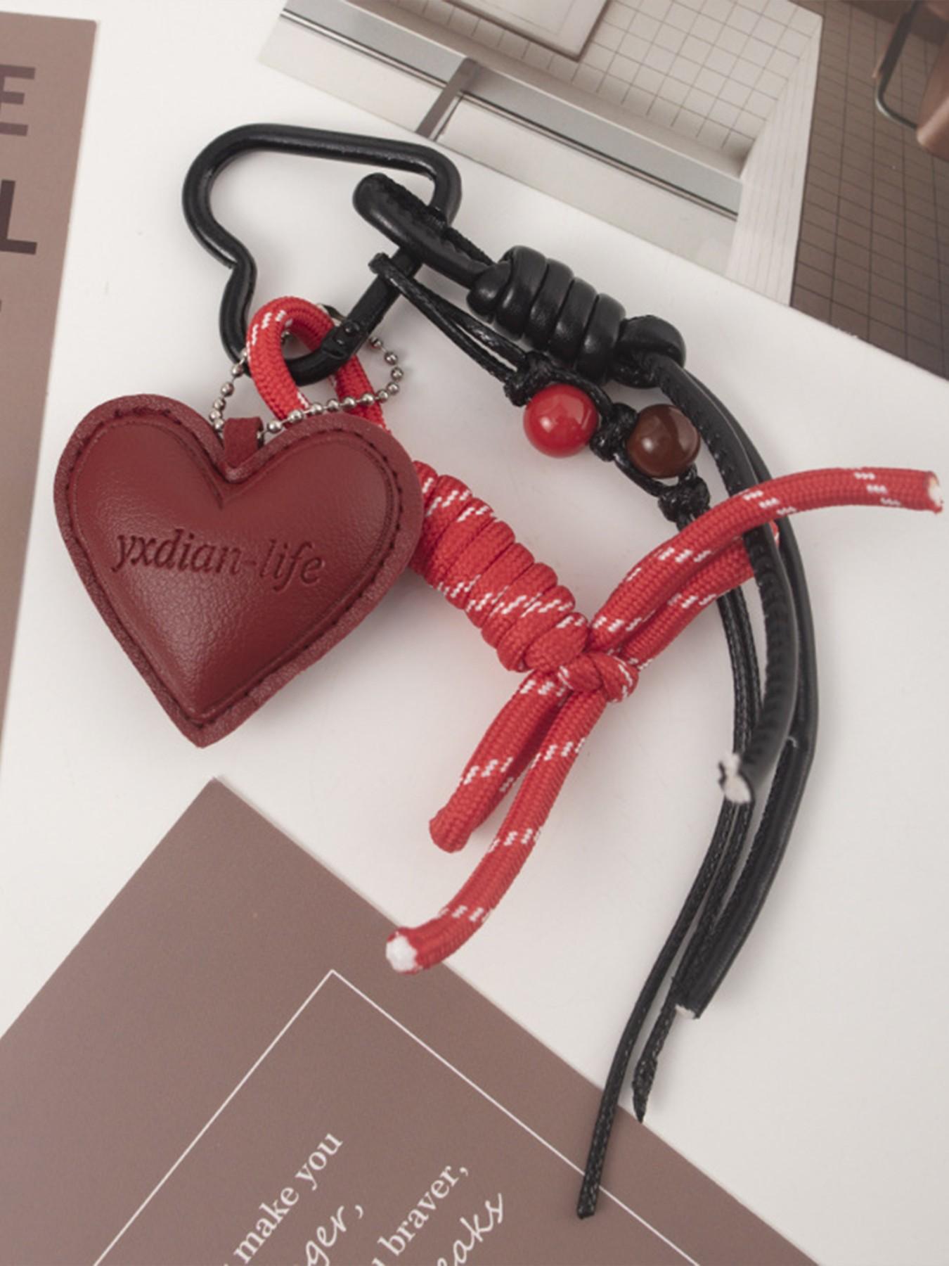Boho Woven Heart Bag Charm Keychain, Faux Leather Heart Handbag Pendant, Aesthetic Carabiner Key Ring Accessory, Luxury Bag Decor, Perfect Birthday Christmas Valentine's Day Gift for Women Girls, Trendy Phone Charm for Backpack Tote