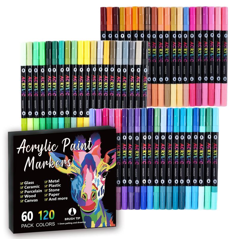 Acrylic Paint Markers Set, 96/120 Colors Dual Tip, DIY Art Supplies for Rock Painting, Canvas, Wood, Crafts, Back-To-School, Christmas Gift