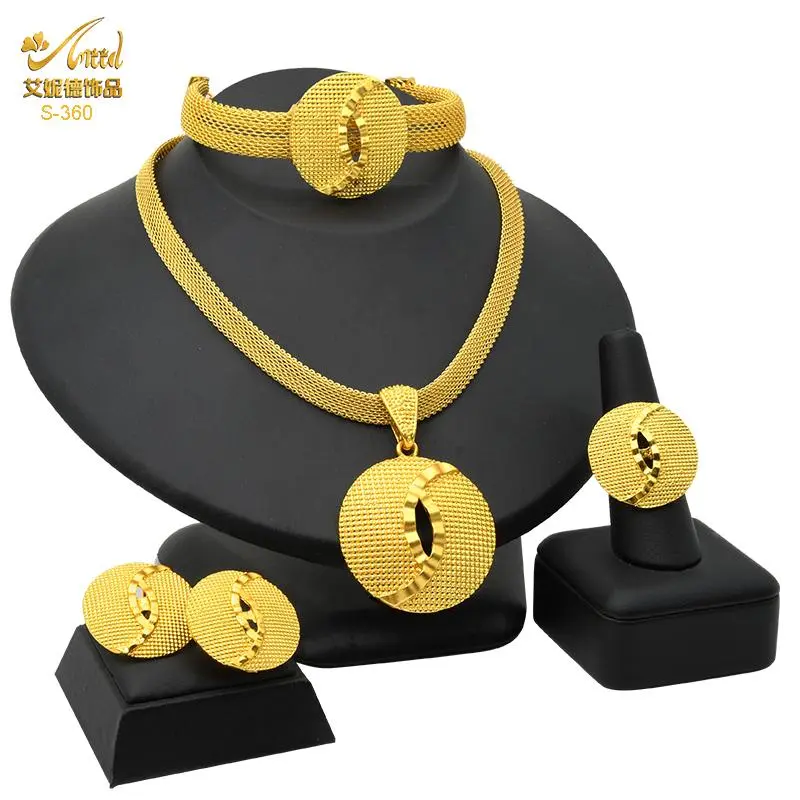 ANIID Dubai Necklace Bracelets Pendant Set For Women Nigerian Jewelry Set Bridal Wedding Gifts Indian Gold Color Necklaces