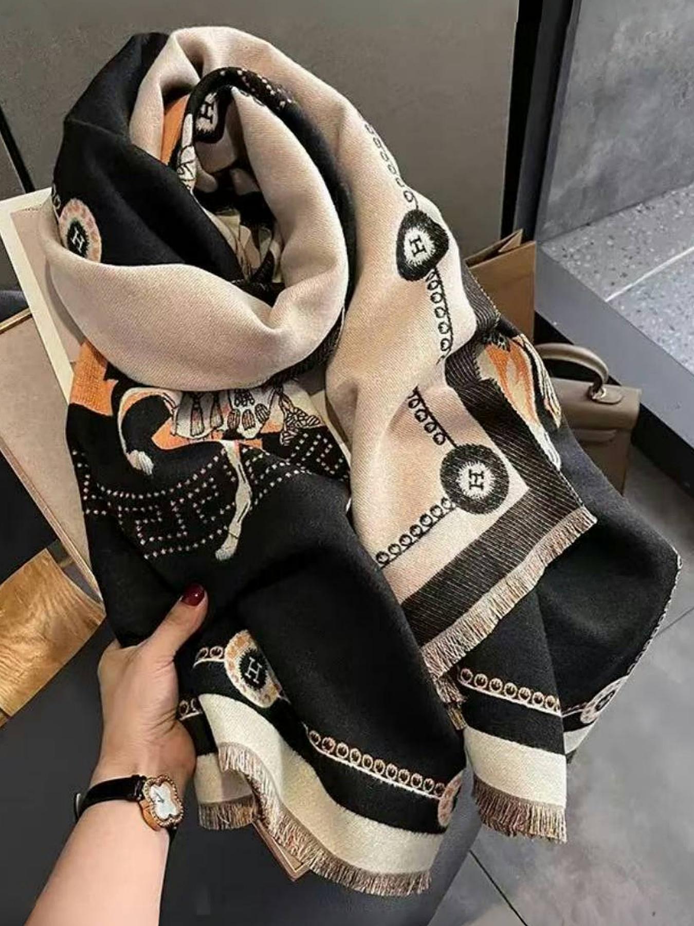 Women's Vintage High-End Plaid Jacquard Knit Scarf, Elegant Fall & Winter Accessory, Warm Anti-Cold Shawl for Daily Wear