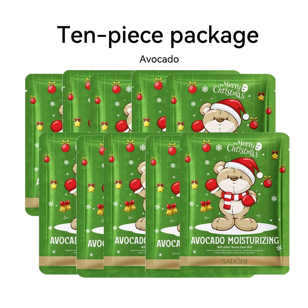 10 Pack Christmas Face Mask 25g Hyaluronic Acid Moisturizing Nourishing Skin Care Daily Skincare Products